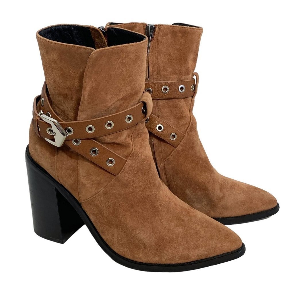 SOL SANA Tessa Boots Size 8 Brown Suede Leather Booties Revolve